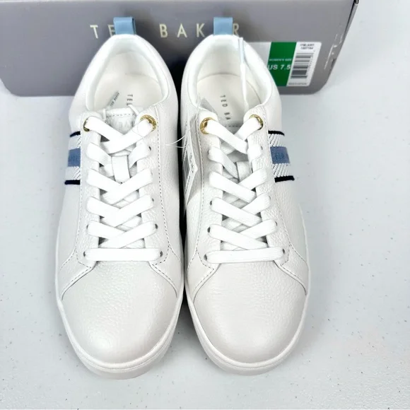 Ted Baker Bailey Icon Women’s 7.5 Classic Leather Tennis Shoe Blue Stripe New - Picture 2 of 13